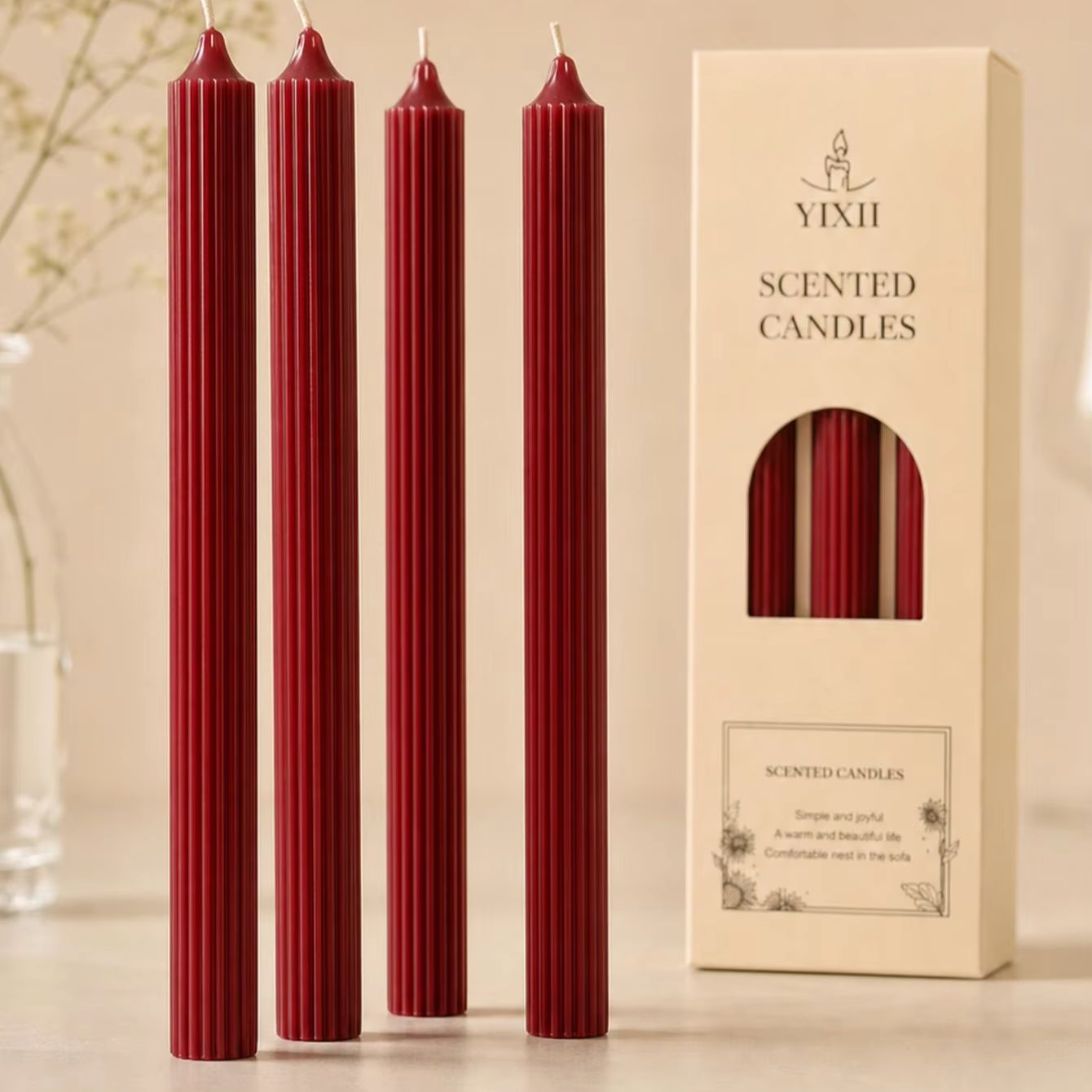 Home Fragrance Red Wine - 4개입 25cm 와인 레드 아로마테라피 캔들